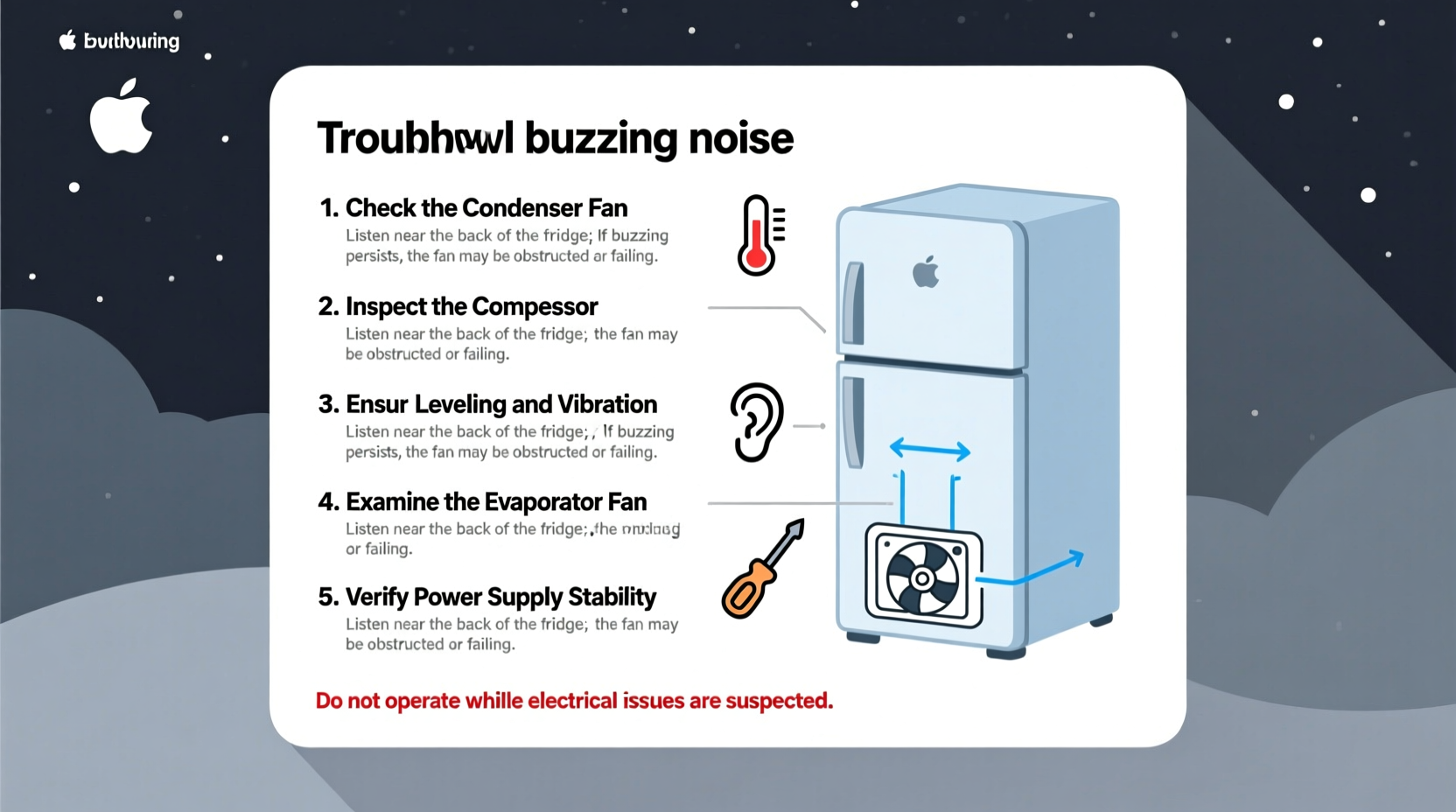 why is my refrigerator making a buzzing noise at night troubleshooting guide