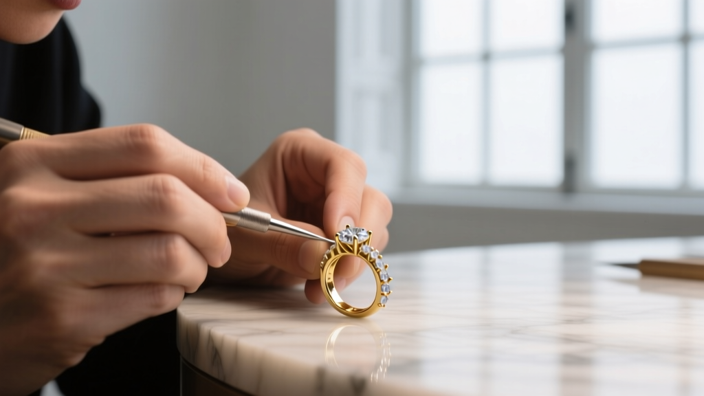 Jeweler's loupe view of a heavy-duty lobster clasp attached to a thick 6mm banana chain jump ring, showing secure soldering