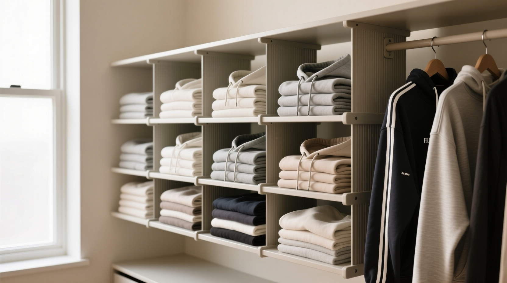 closet shelf dividers vs fabric panels for hoodies
