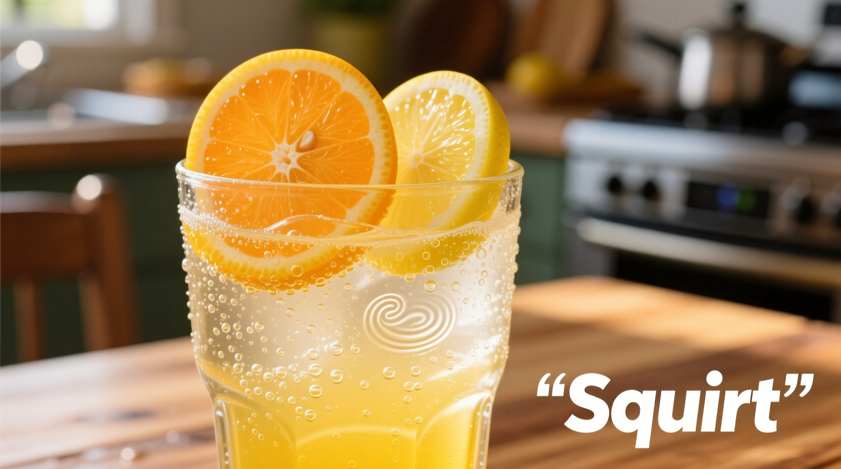 Glass of Squirt soda with citrus slices