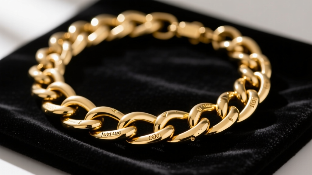 Macro shot of a vintage gold-tone Juicy Couture chunky chain necklace on black velvet, highlighting heavy interlocking links.