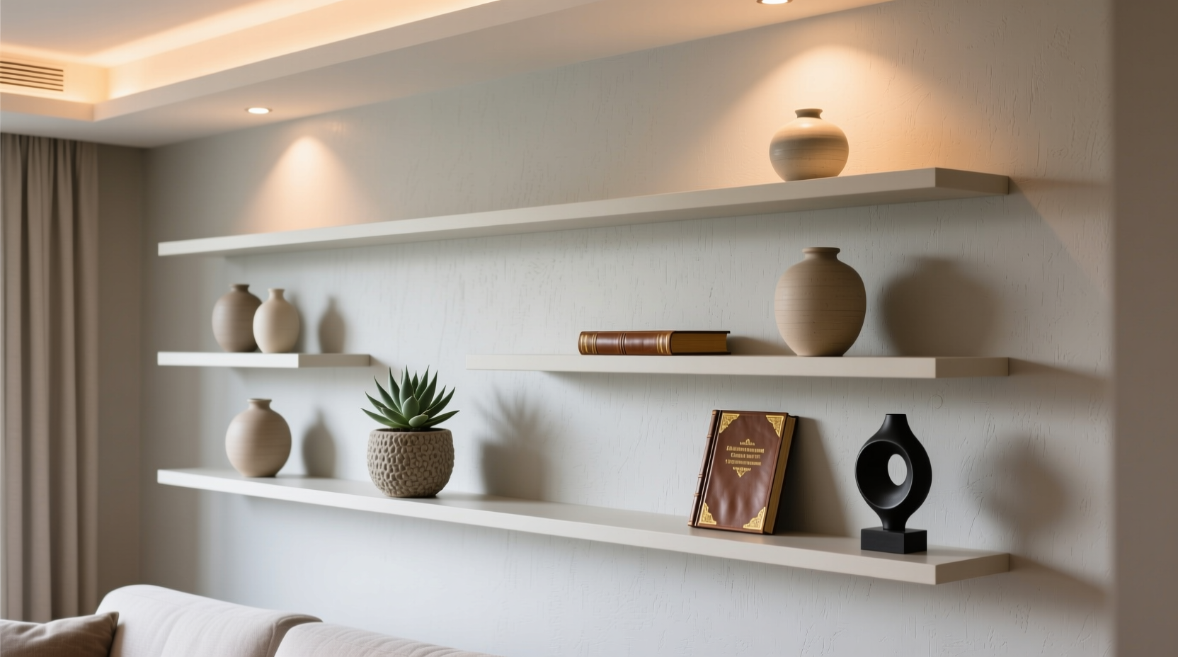 how to arrange open shelving so it looks curated not cluttered