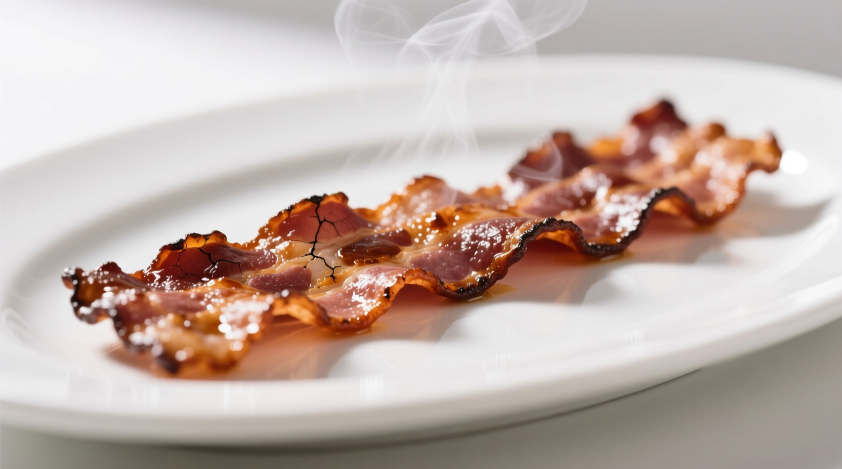 Perfectly cooked air fryer bacon on white plate