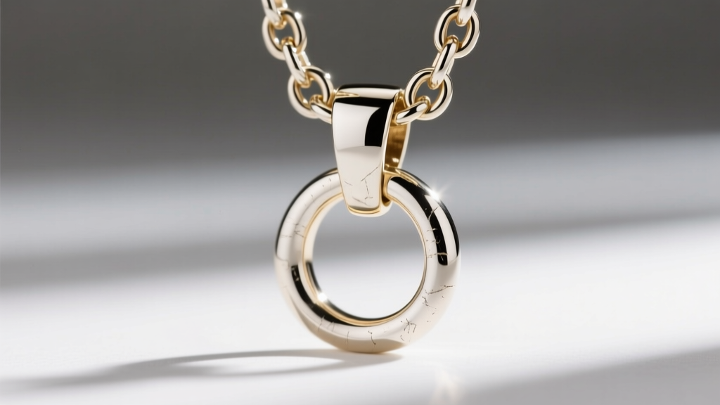 Macro shot of a heavy-duty integrated pendant bail on a 10mm Franco chain, showing polished 14k white gold alloy details