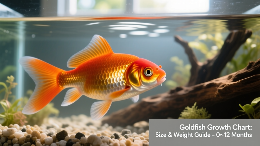 Close-up of a healthy goldfish with vibrant coloration, clear eyes, and smooth, undamaged scales — shown against a clean, aquascaped background