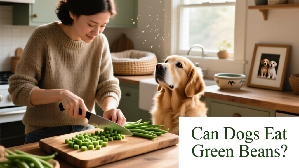 Dog owner carefully chopping green beans into small, safe pieces for their pet