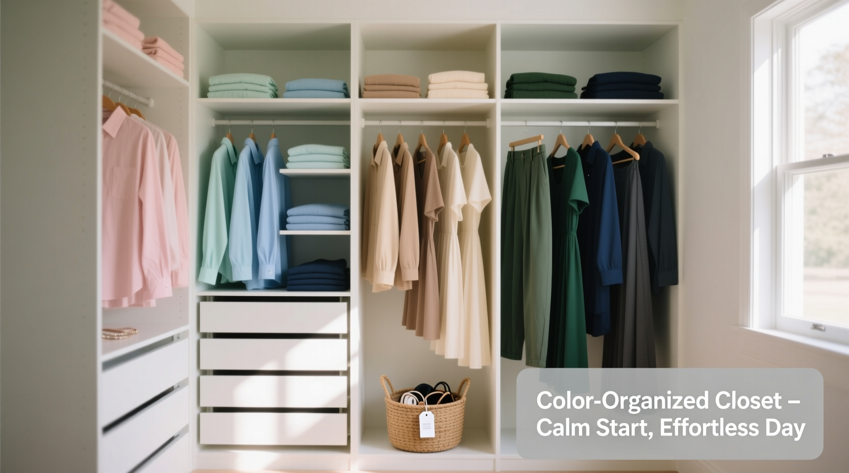 how to organize your closet by color for a more calming and efficient morning routine