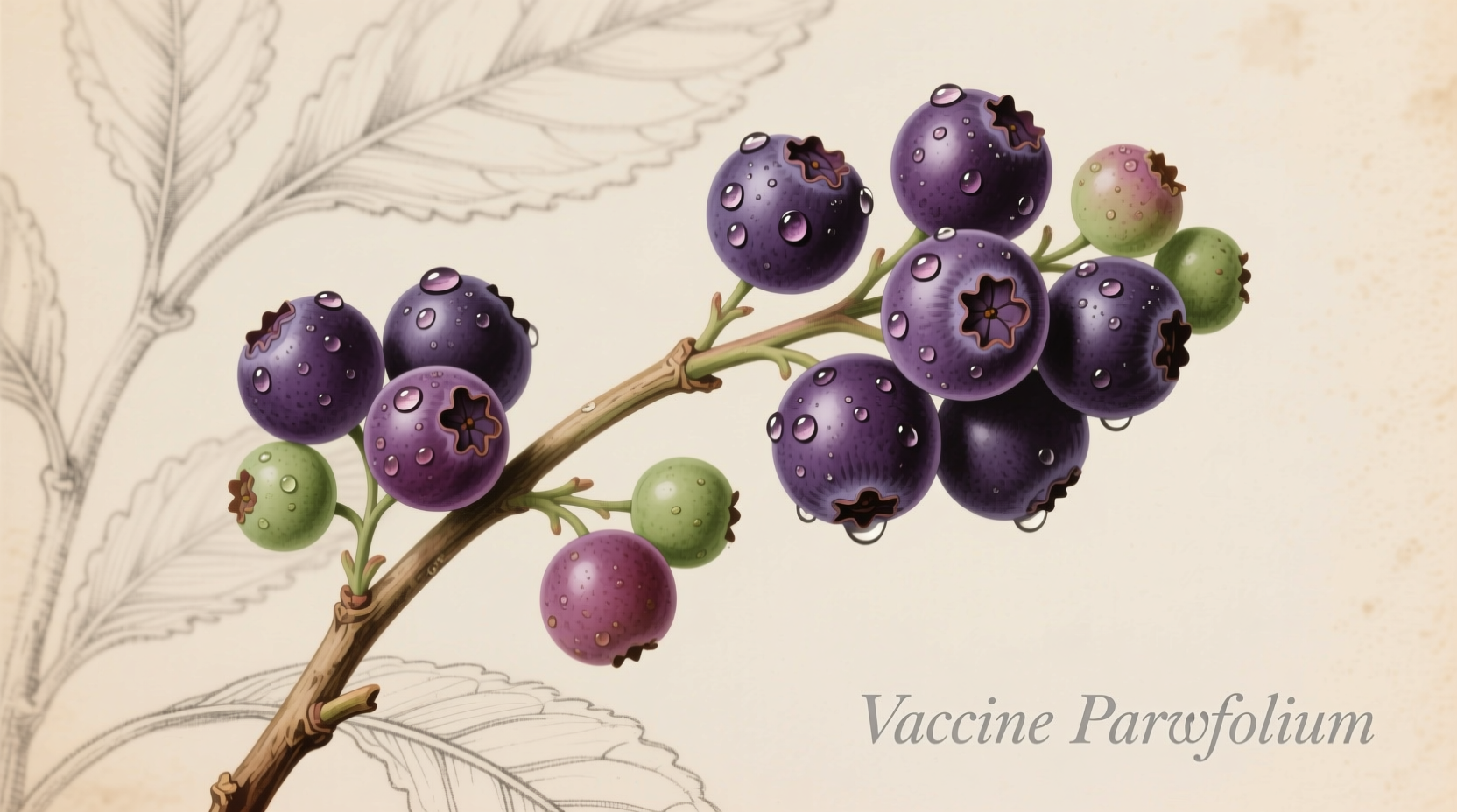 Fresh huckleberries on branch with ripe berries