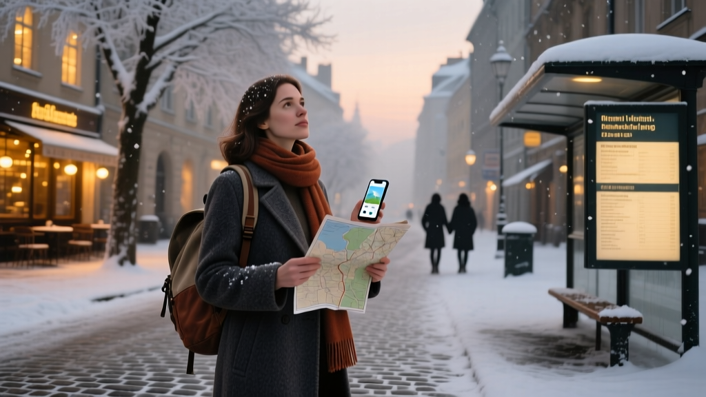A solo female traveler in the snow overseas