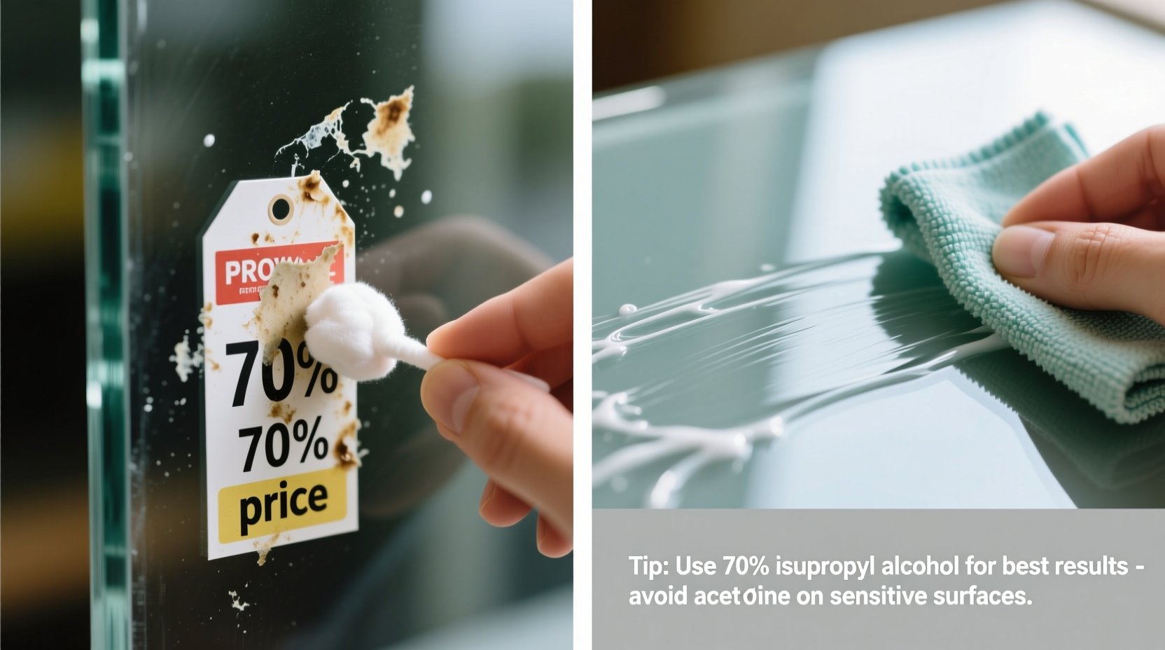 how to remove sticky residue from price tags on glass or plastic