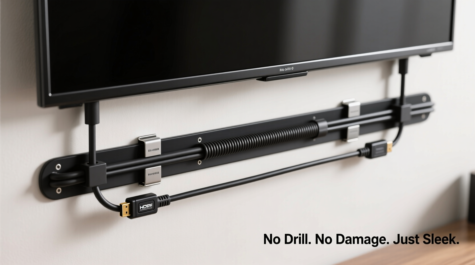 how to hide ugly cords behind a wall mounted tv without drilling holes