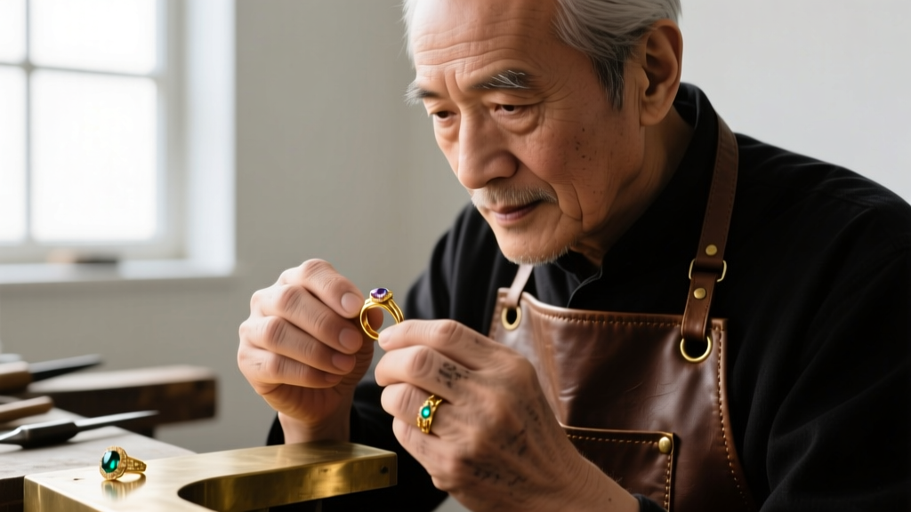 Close-up of a jeweler's loupe inspecting the 14k gold hallmark and laser inscription on a Le Vian chocolate diamond drop earring