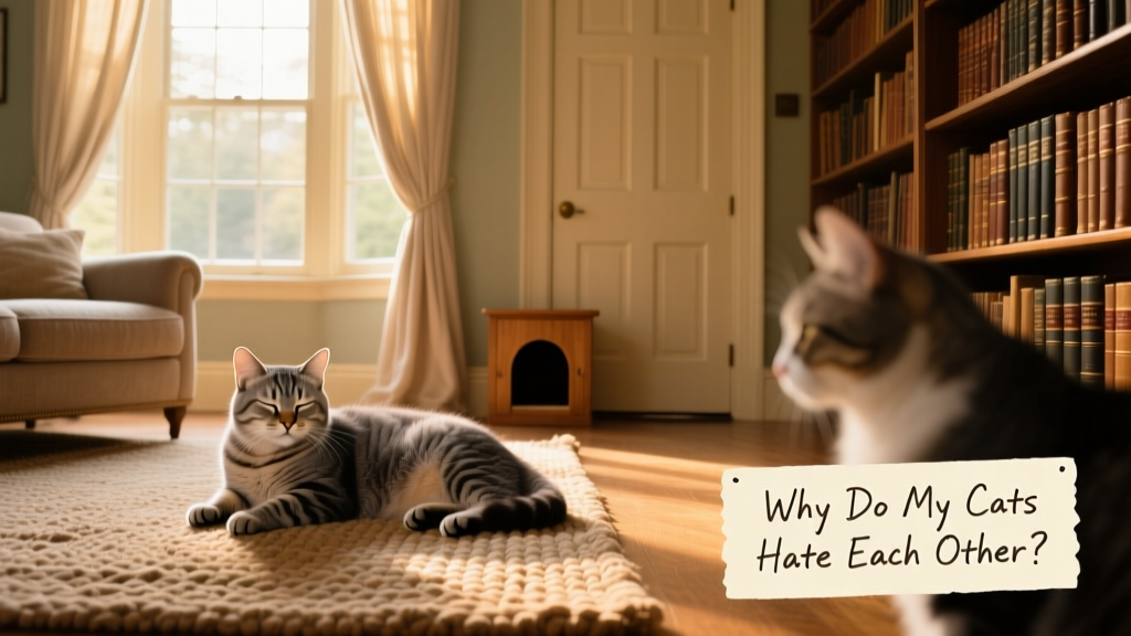 A cat relaxing in a cozy, sunlit room accessed via a small cat door