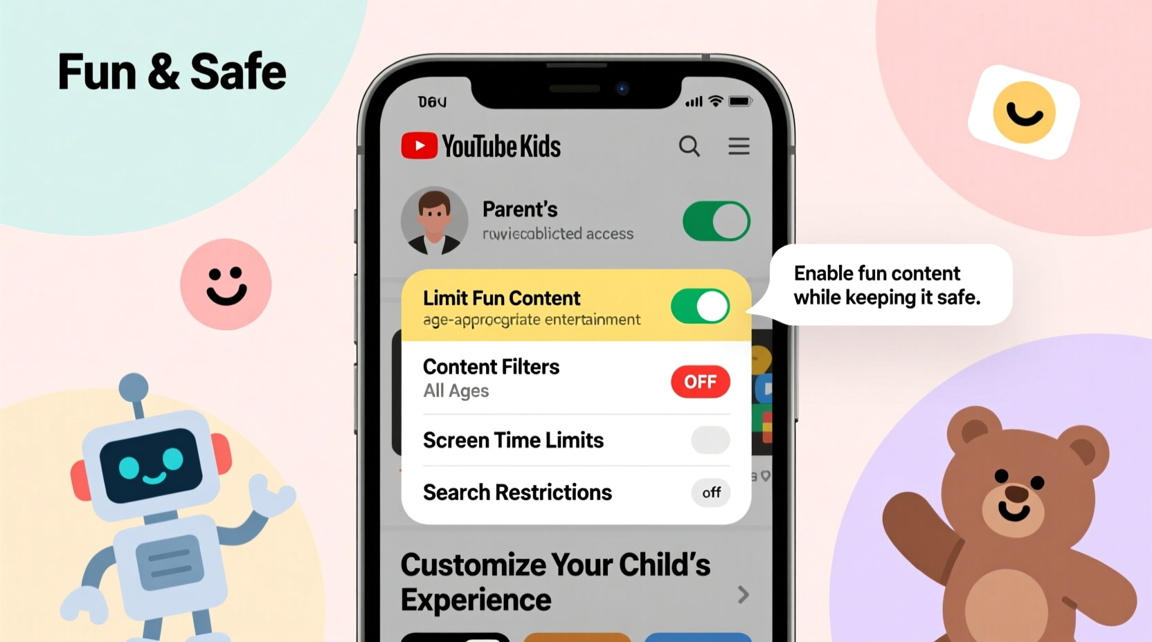 how to set up parental controls on youtube kids without limiting fun content
