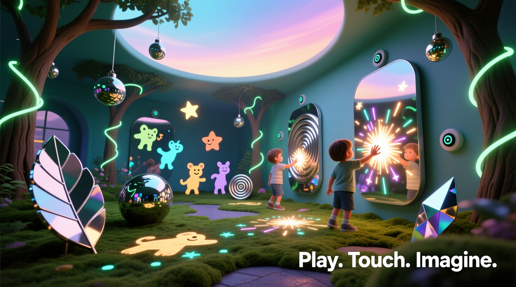 interactive projection ornaments with touch sensors vs passive reflectors which enable playful child interaction