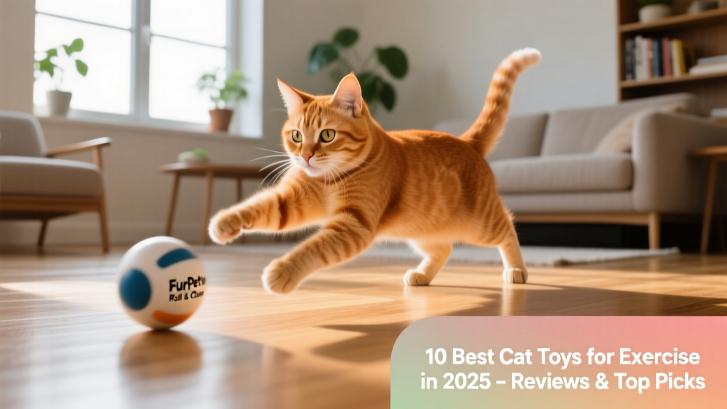 A ginger cat enthusiastically batting at a FurPetVo Roll & Chase Ball as it zigzags across hardwood flooring