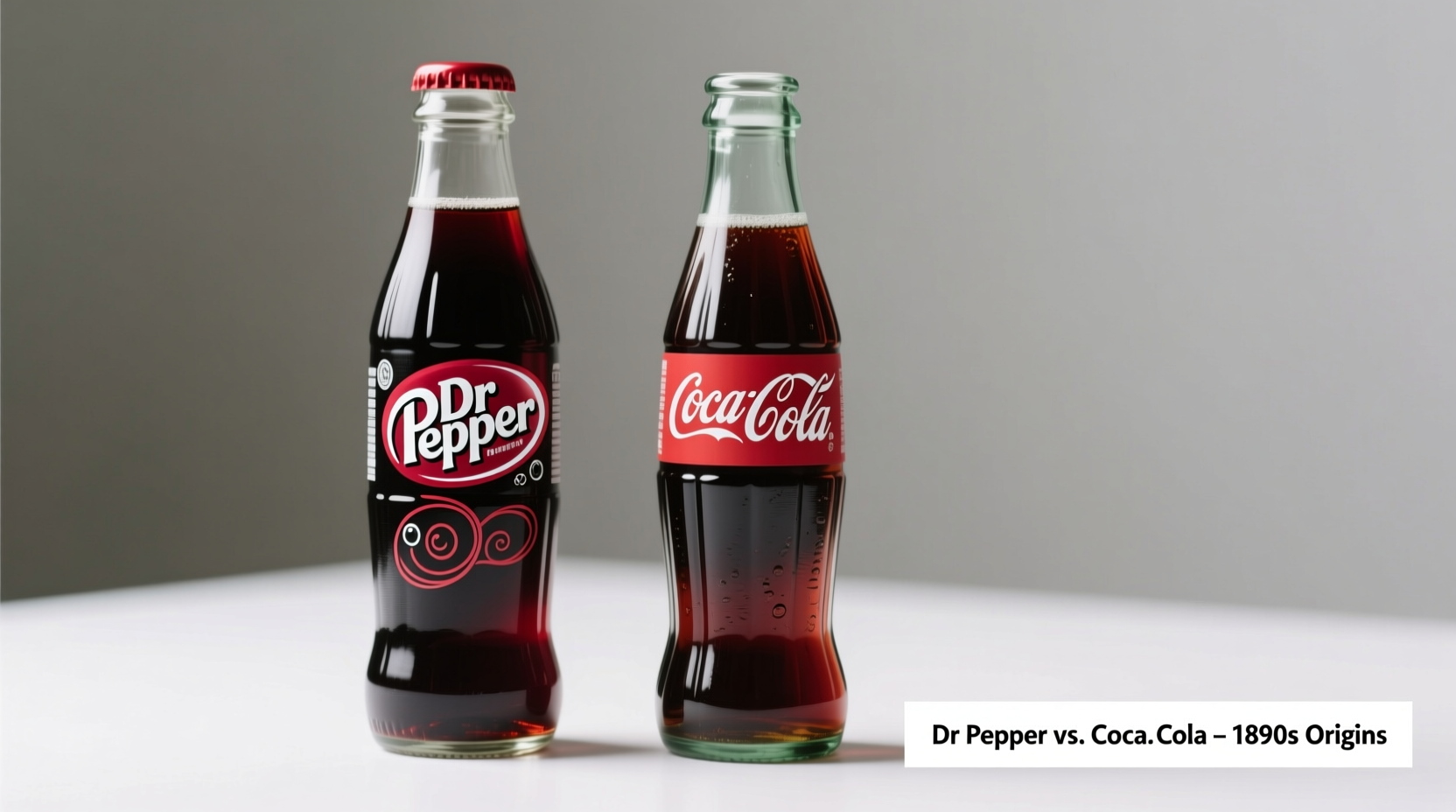 Dr Pepper and Coca-Cola bottles side by side comparison