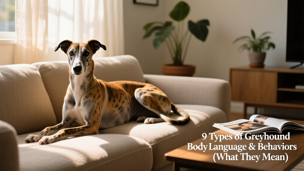 Brindle Greyhound dog on the couch