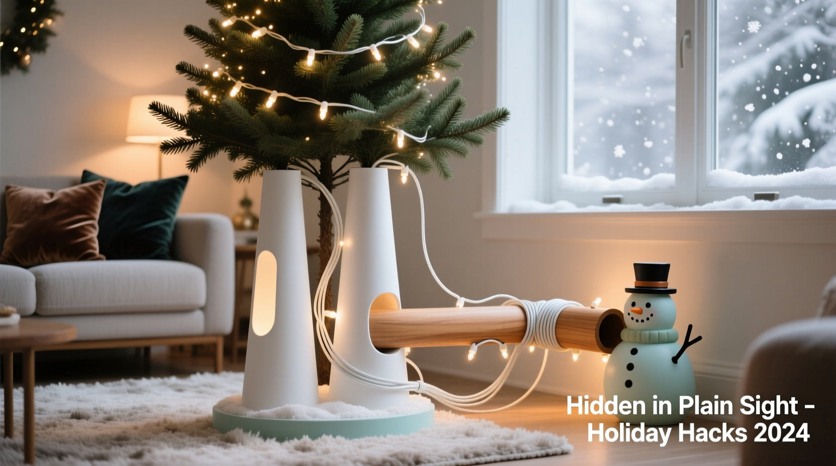 how to hide cords from your christmas tree lights cleanly and creatively