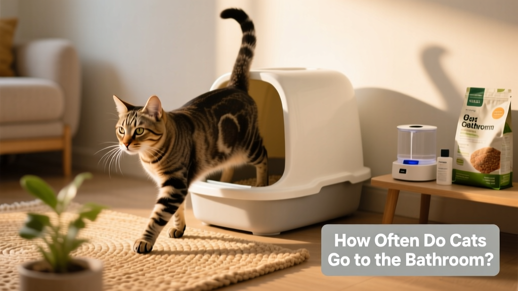 A cat stepping confidently out of its litter box