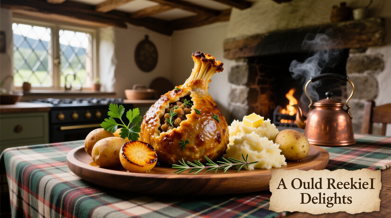 Haggis auf traditionellem schottischem Teller mit neeps and tatties