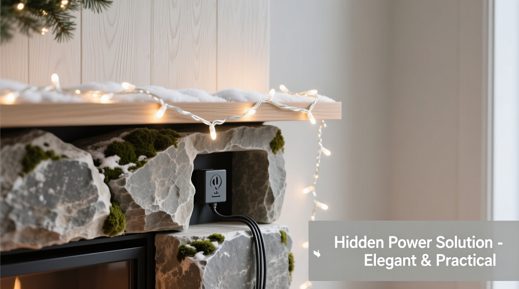 how to hide the power source for christmas lights on a mantel