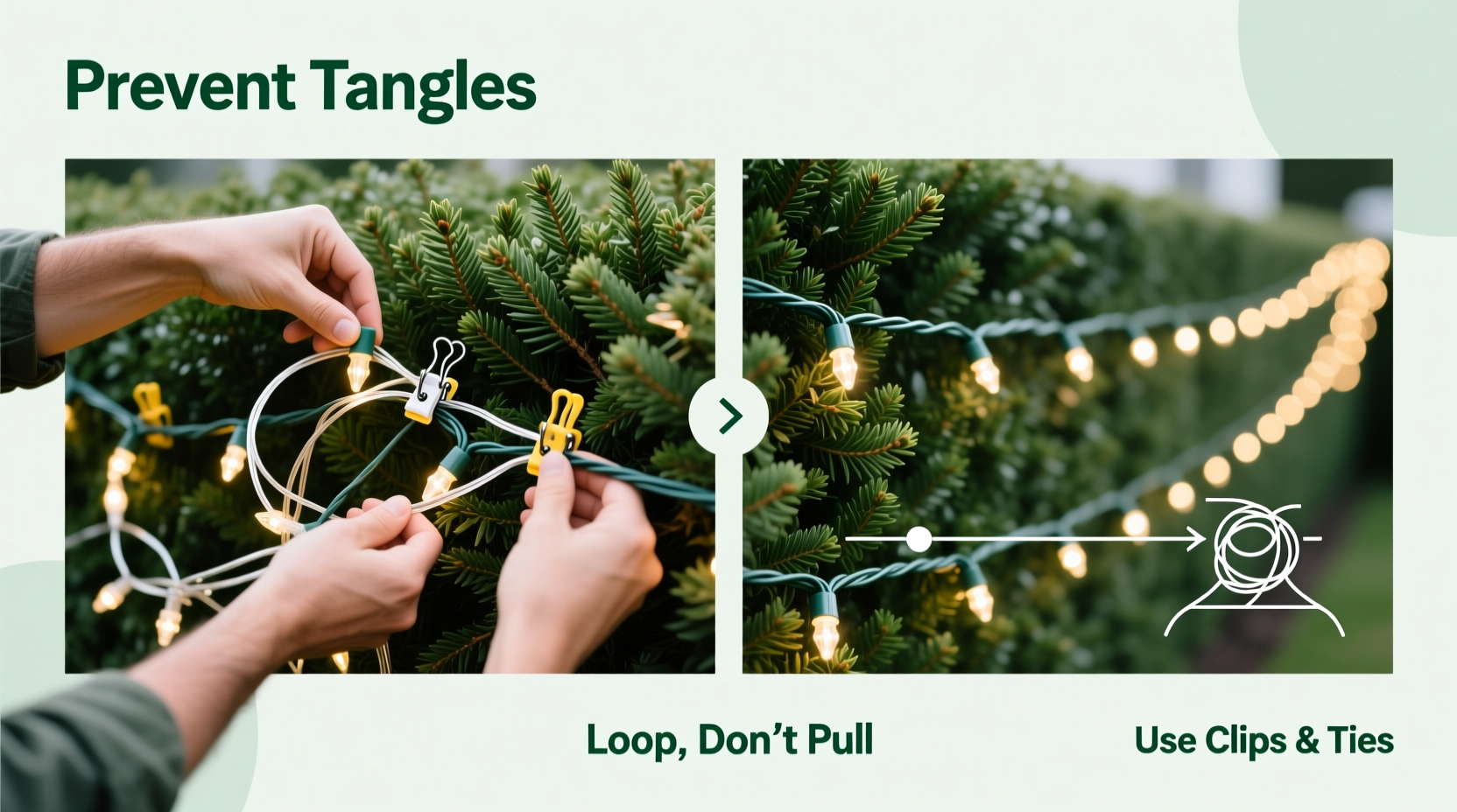 how to prevent tangled net lights when decorating bushes and hedges