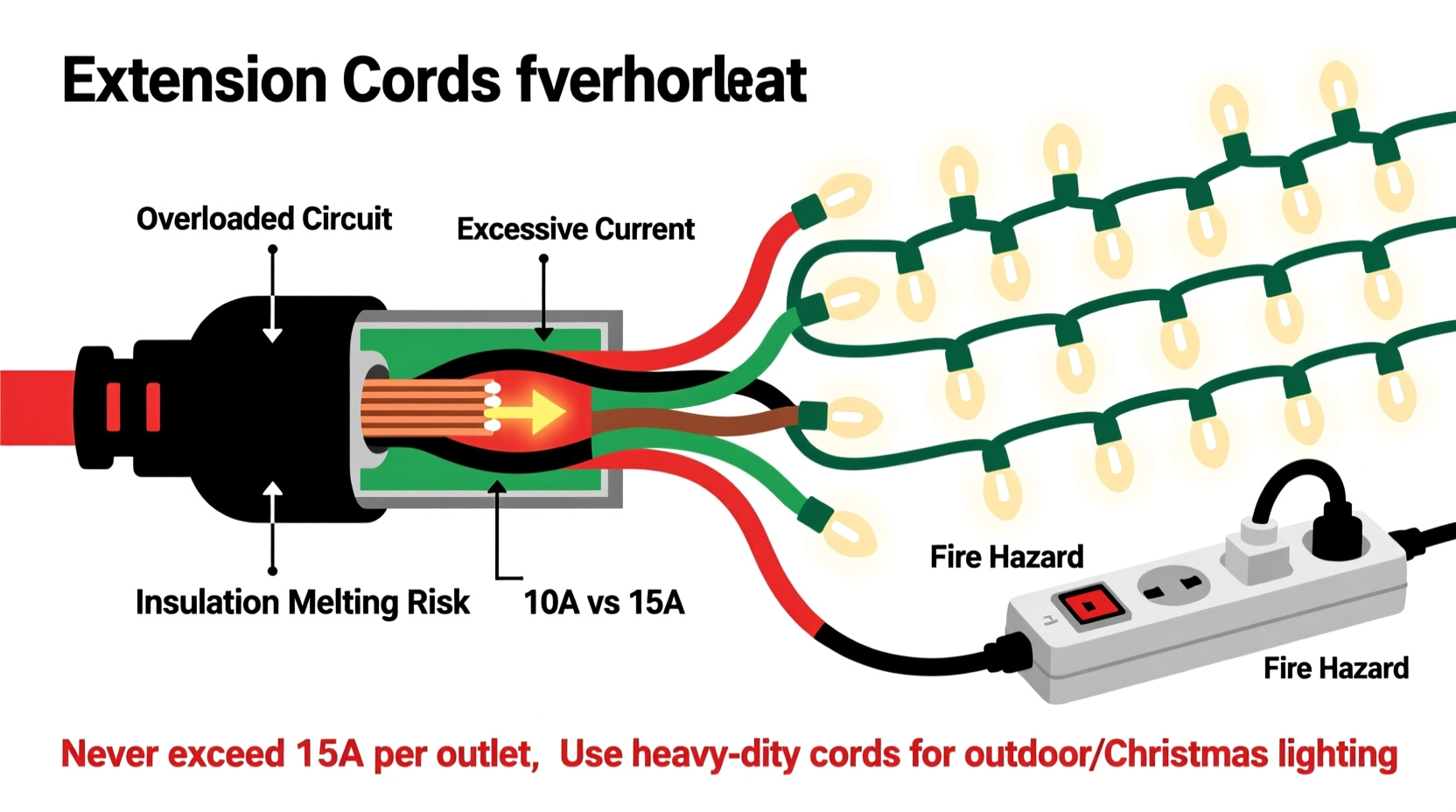 why do my extension cords heat up when powering multiple christmas light strands