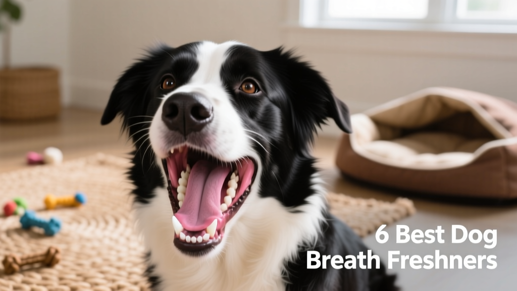 Close-up of a black and white dog gently yawning, showing clean teeth and healthy gums