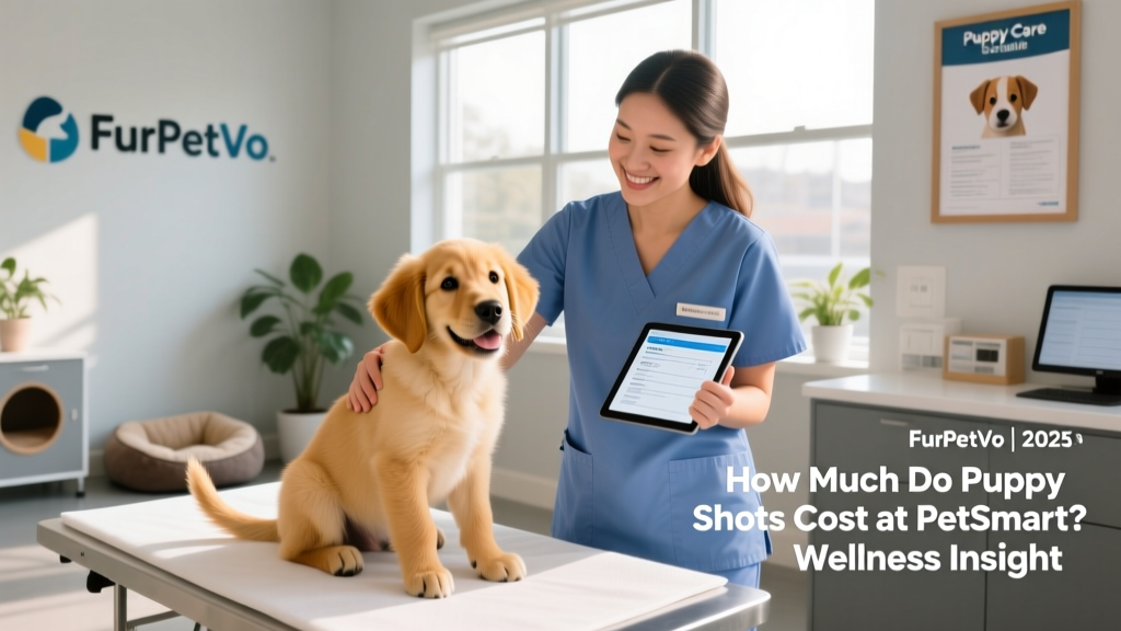 Happy puppy receiving a gentle pat from a FurPetVo veterinary technician after completing its first round of shots