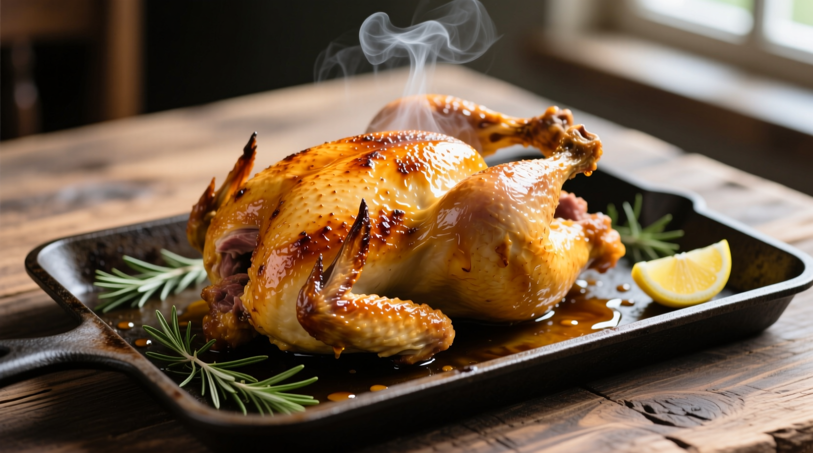 Perfectly roasted golden chicken on baking tray