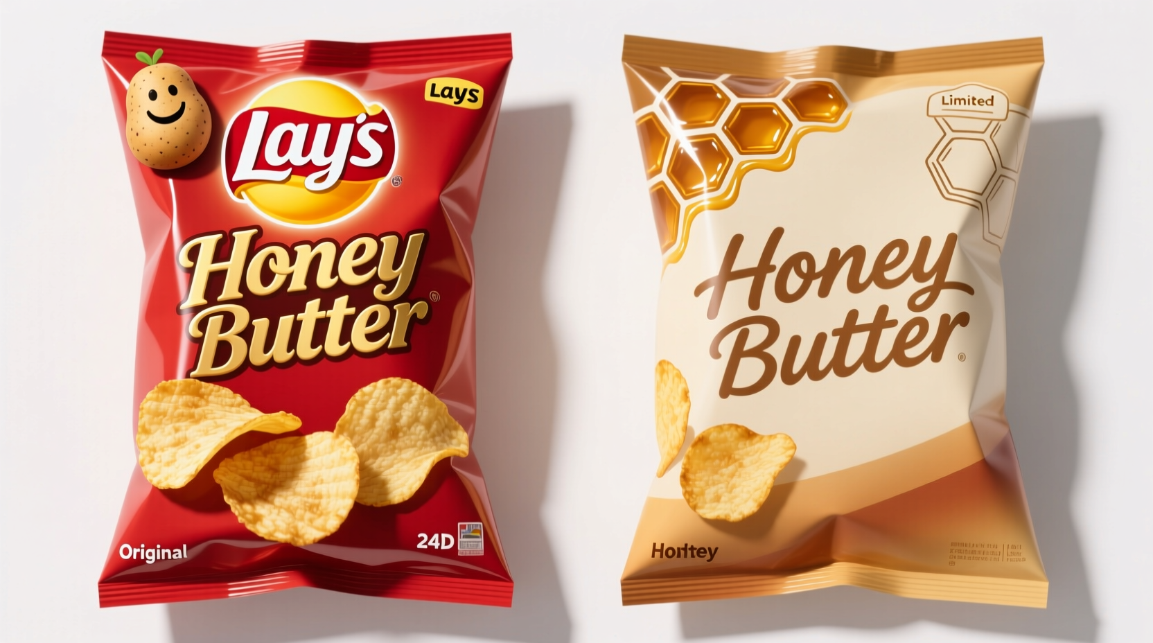 Lay's Honey Butter Potato Chips packaging comparison