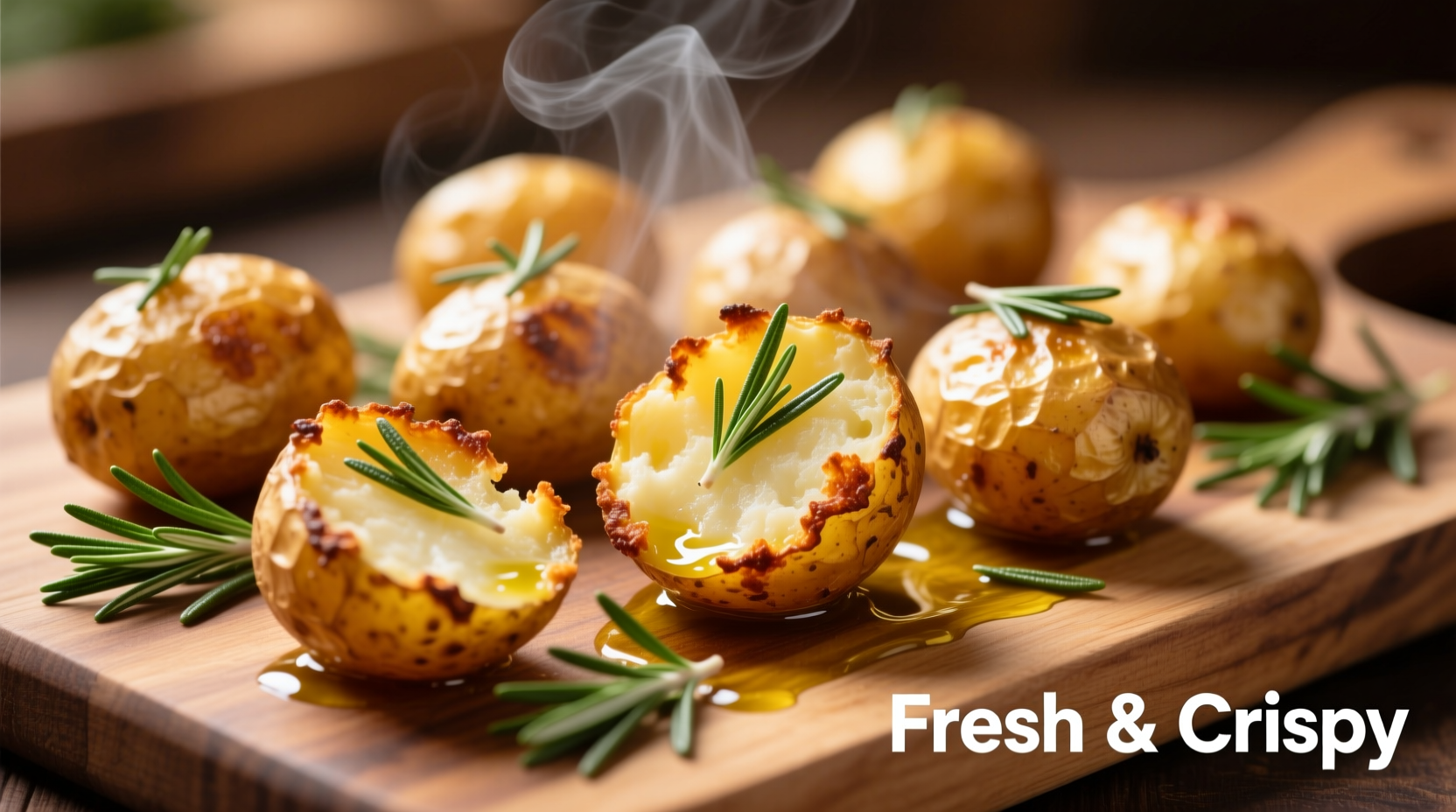Golden roasted potatoes with crispy edges and fresh rosemary