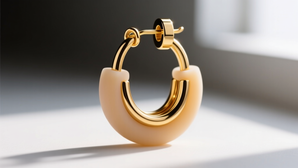 Macro shot of a silicone support pad on the back of a heavy Turnip Head drop earring, showing a thick 18-gauge gold wire.