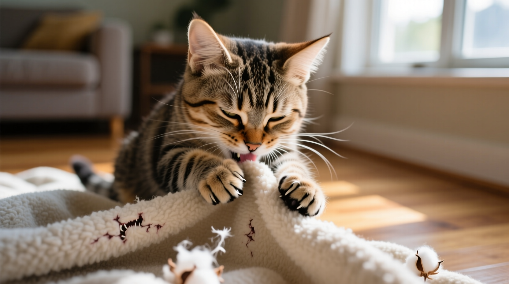 why does my cat knead blankets and bite them at the same time