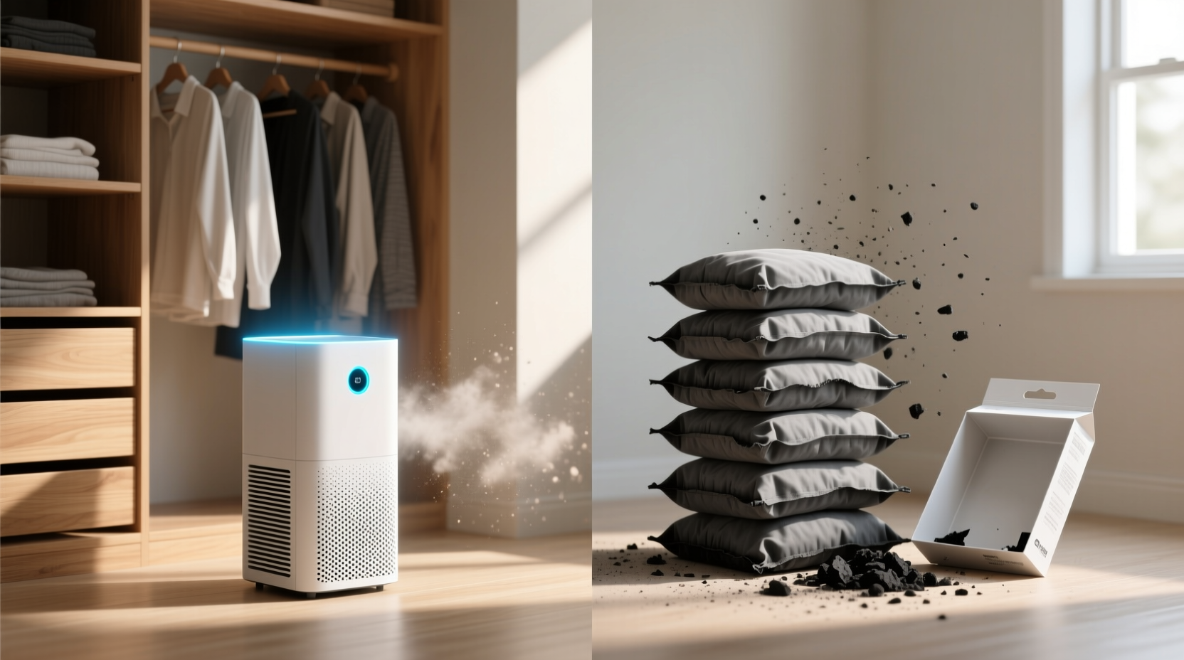 closet air purifier vs charcoal bags which works faster
