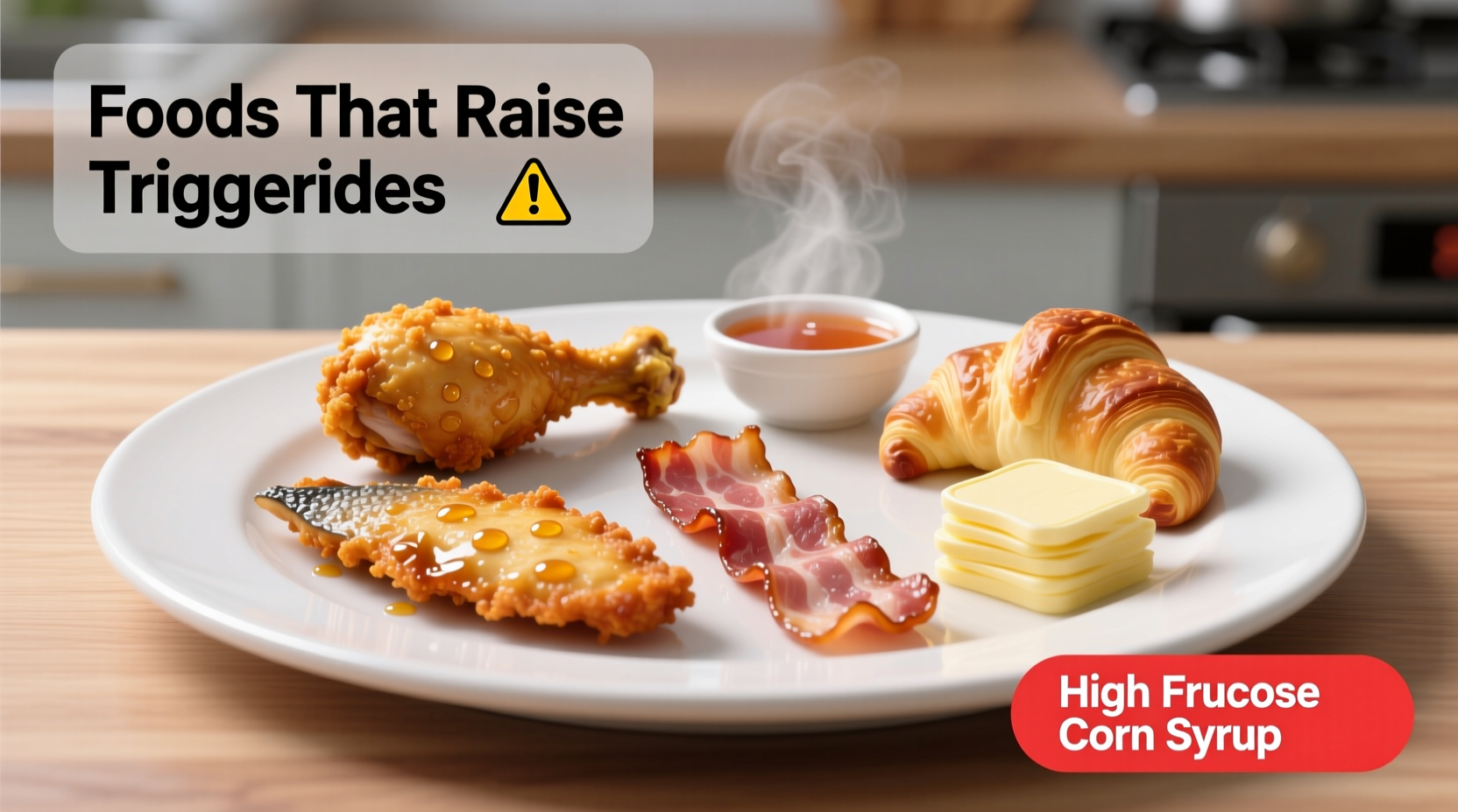 Plate showing foods that increase triglycerides