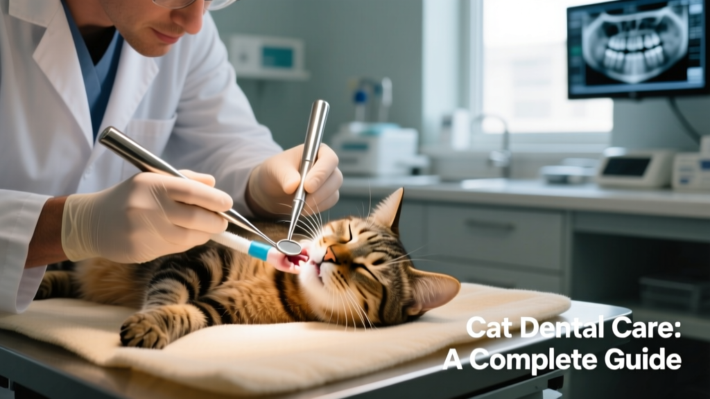 Veterinarian using specialized tools to scale a cat's teeth under anesthesia