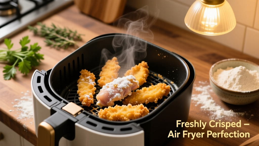 Crispy Flour-Coated Chicken Strips in Air Fryer