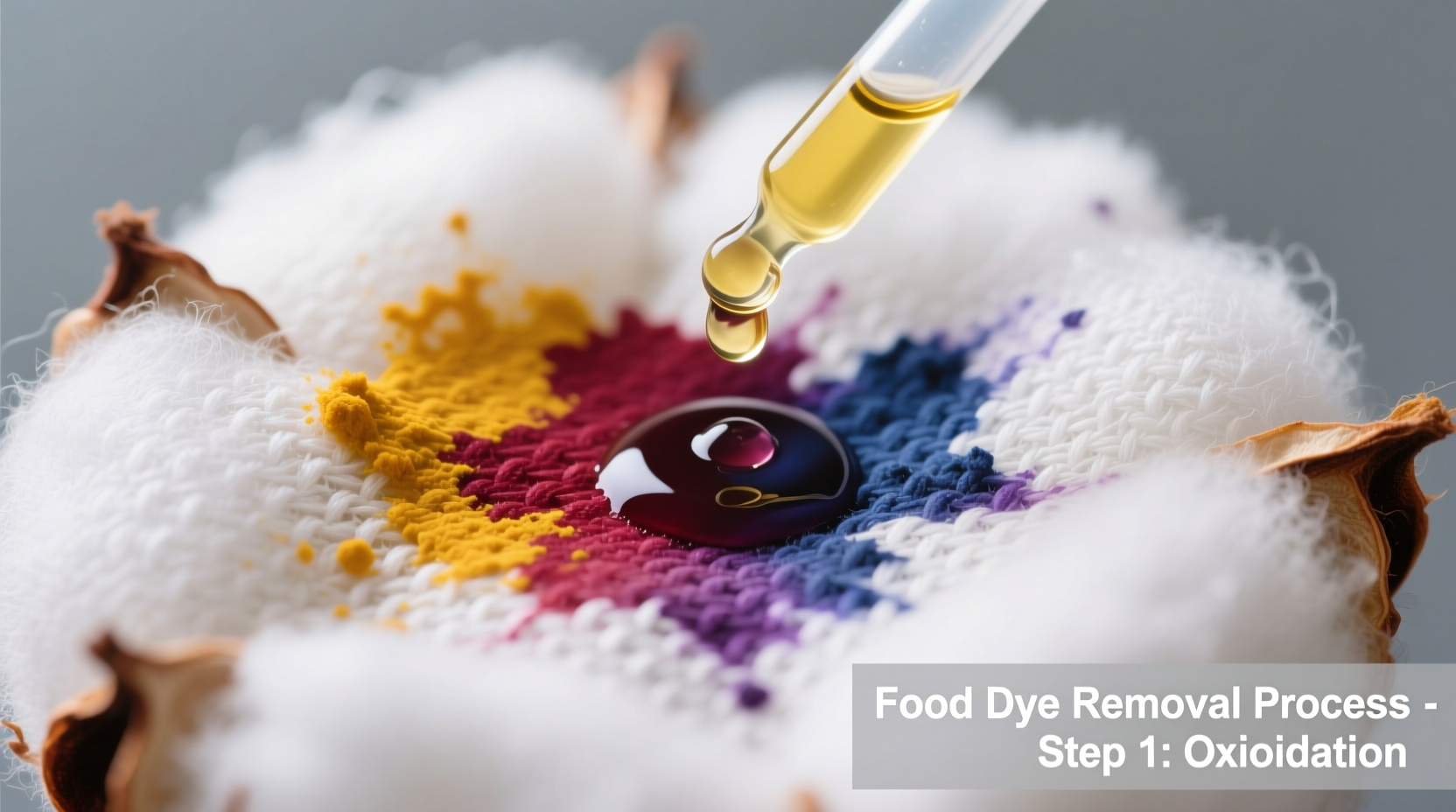 Food dye stain removal process on white fabric