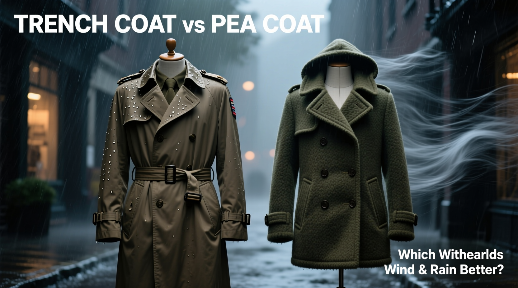 trench coat vs pea coat which withstands wind and rain better