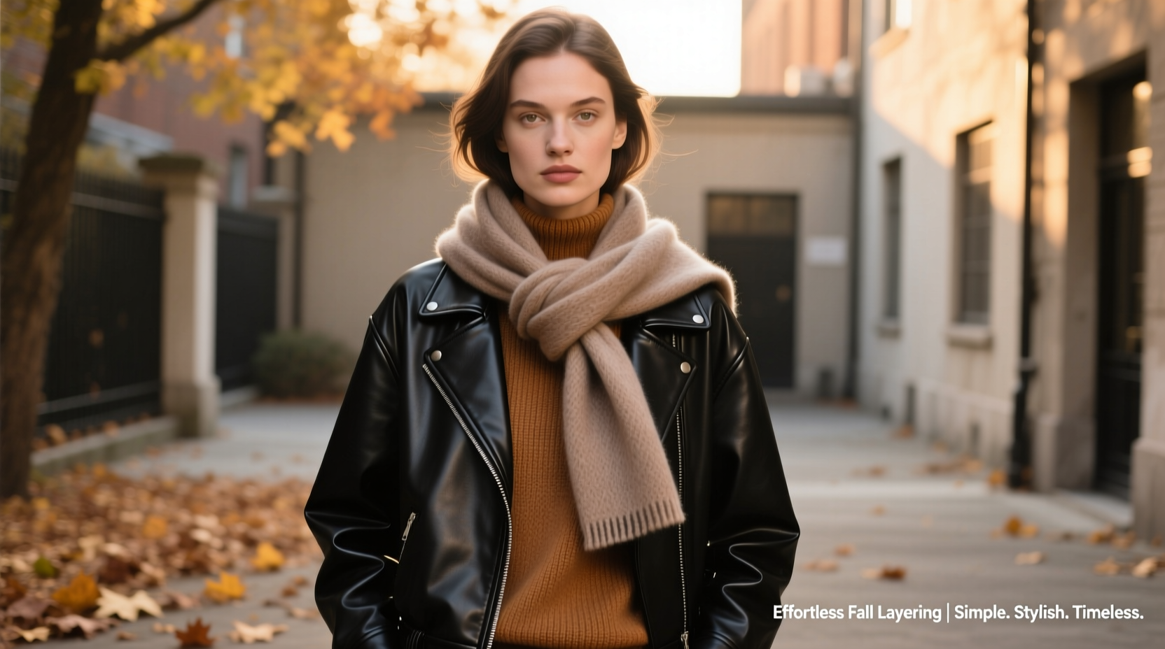 how to style a scarf with a leather jacket for fall without overdoing it