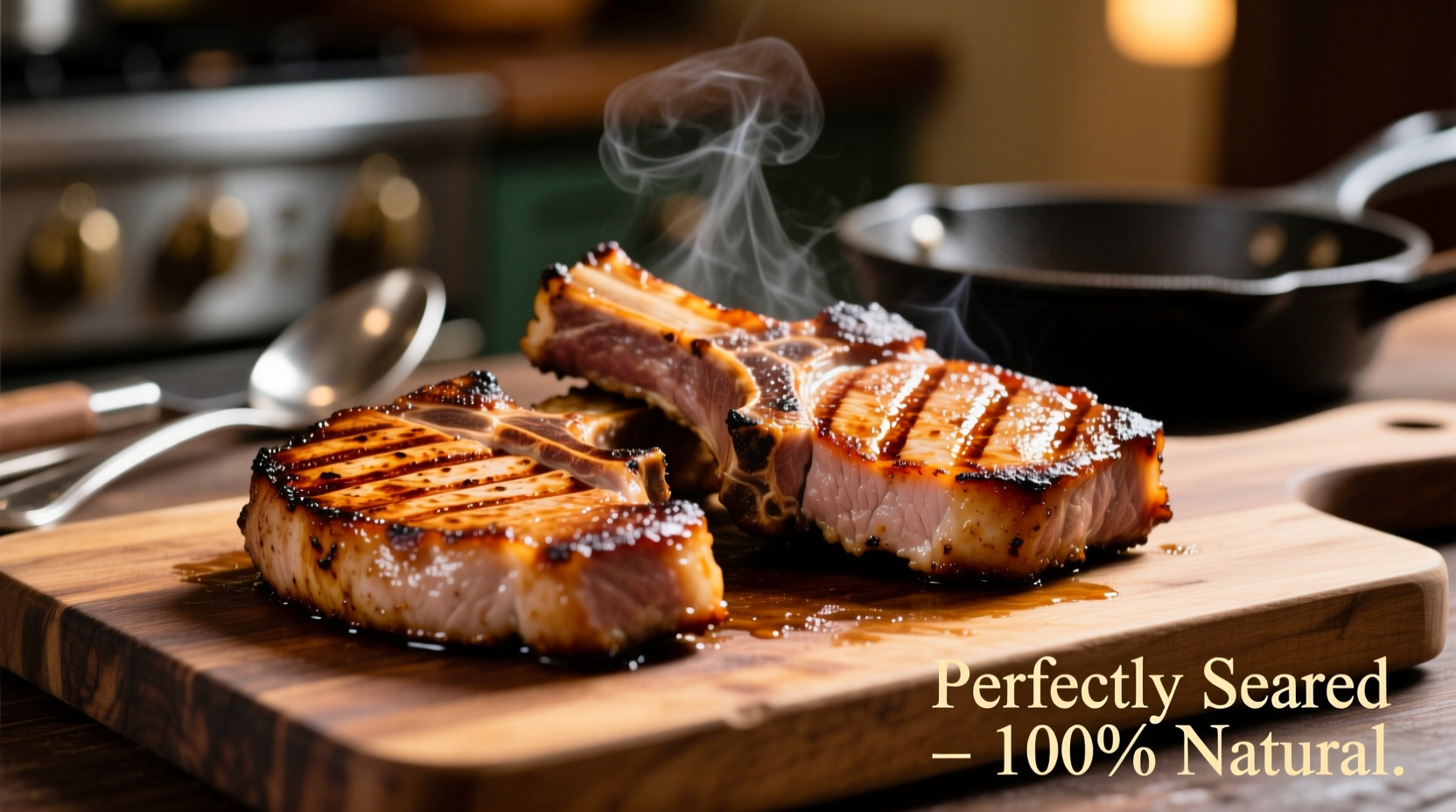 Perfectly seared pork chops with golden crust