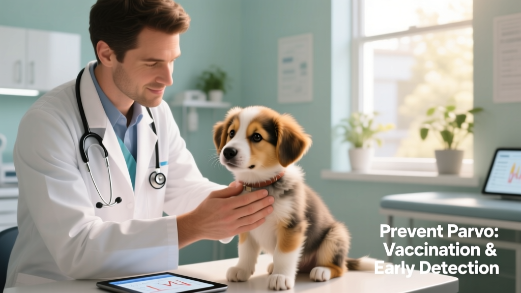 A veterinarian gently examining a young puppy during a wellness check