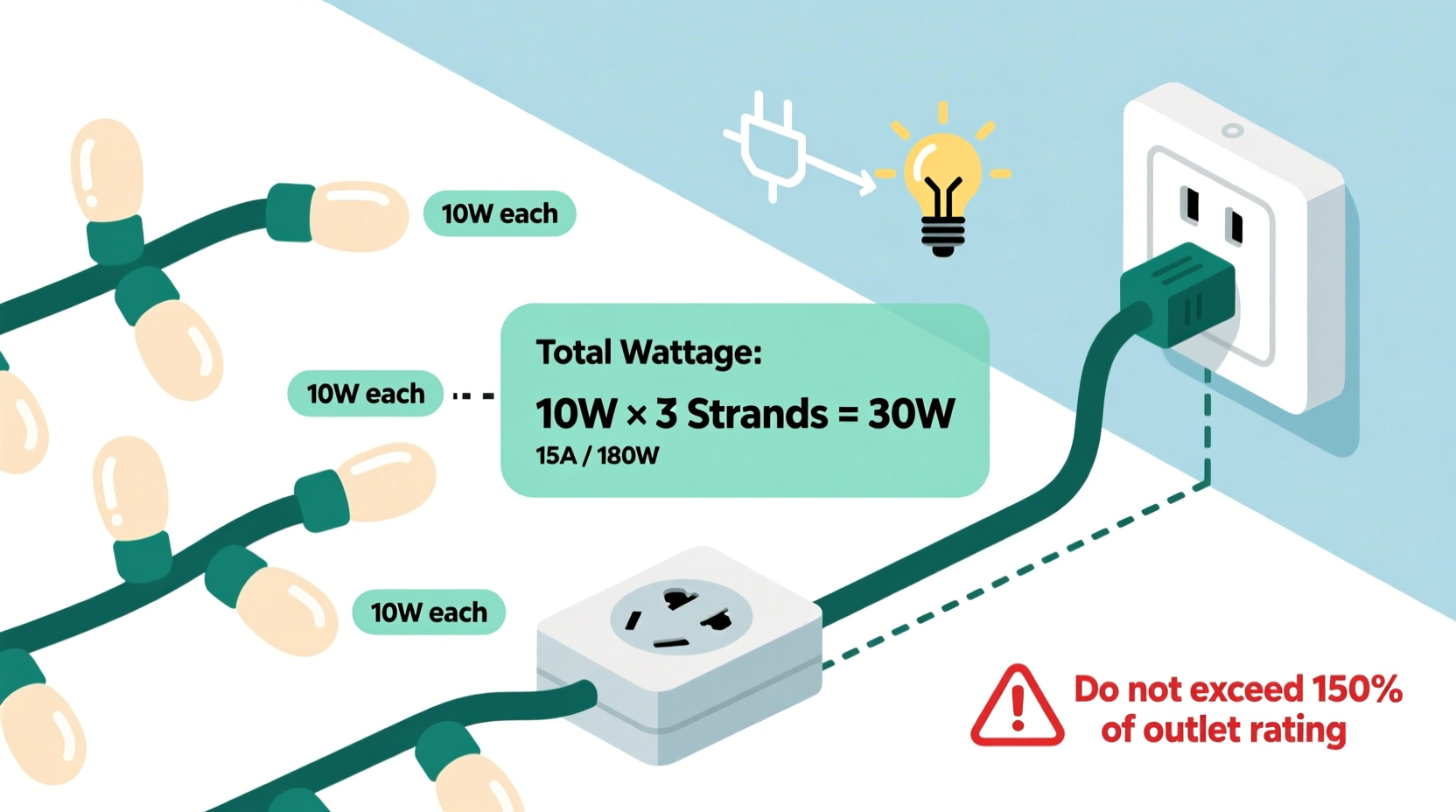 how to calculate total wattage when connecting multiple christmas light strands