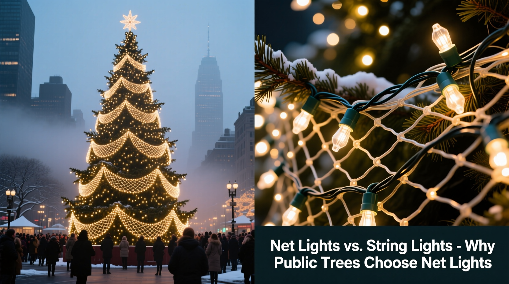 why do public christmas trees often use net lights instead of strings