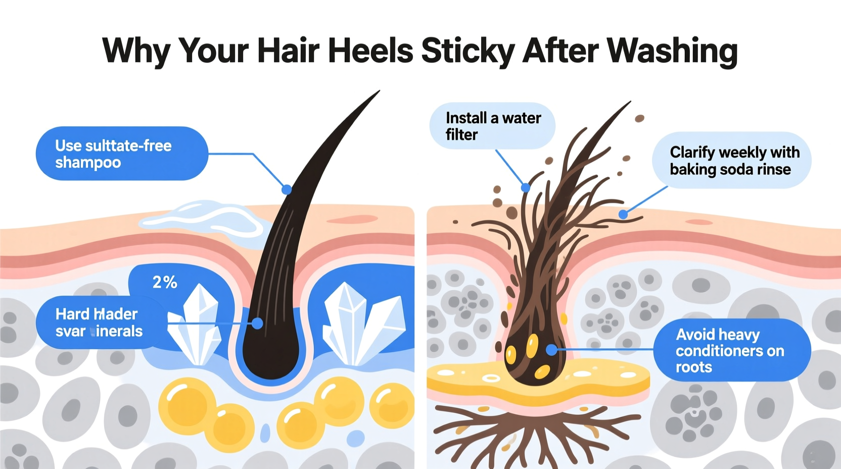 why does my hair feel sticky after washing possible causes and clarifying fixes