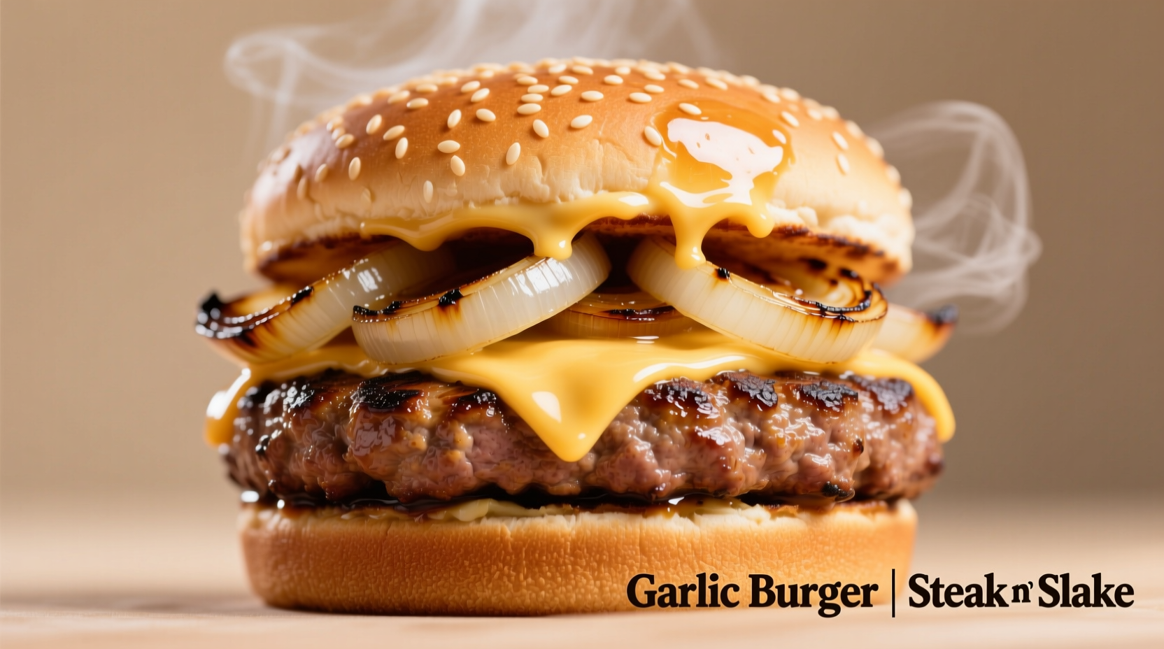 Steak n Shake garlic burger with melted cheese and grilled onions