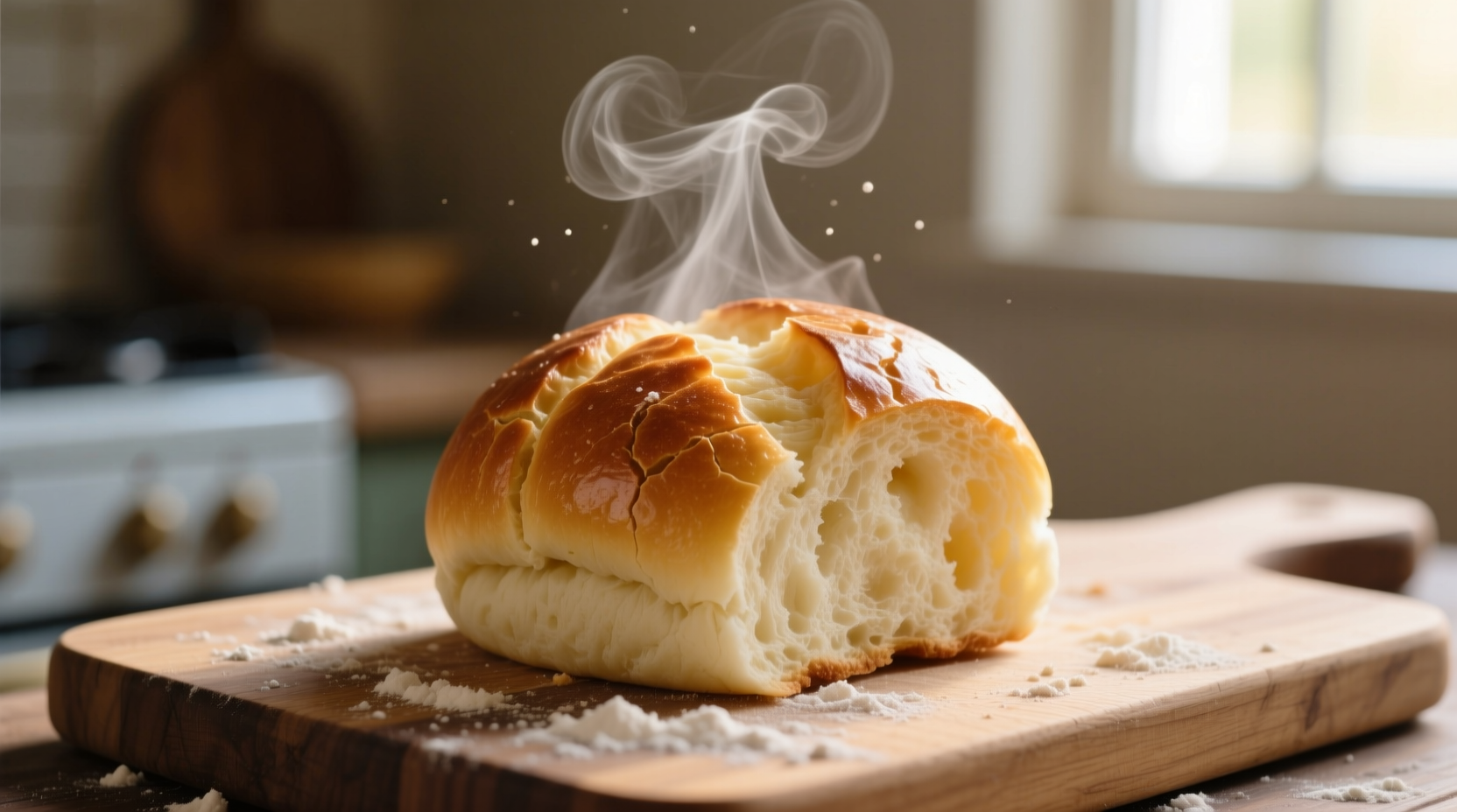 Freshly baked potato buns with soft golden crust