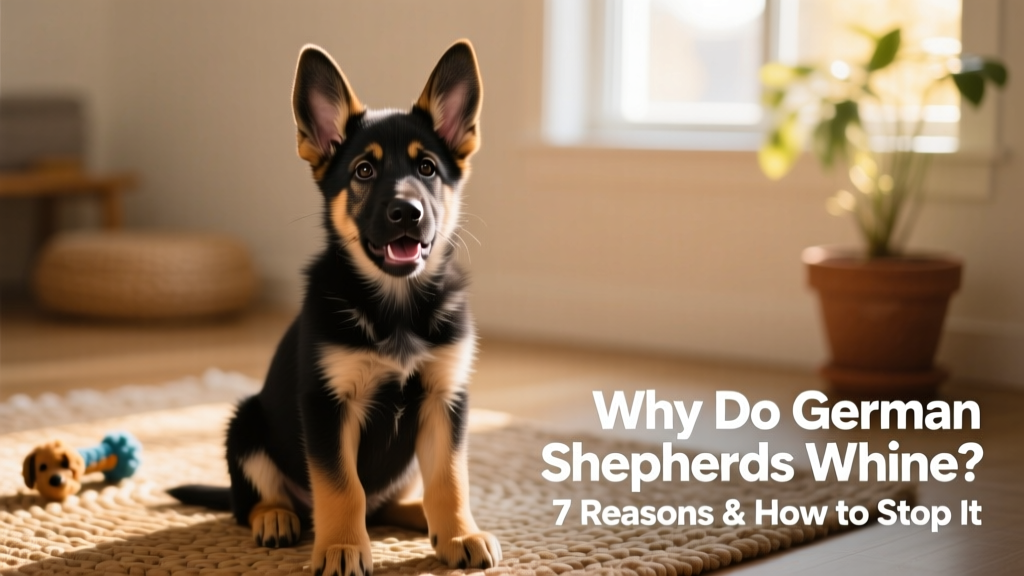 German Shepherd puppy sitting attentively with ears pricked forward, mouth slightly open as if about to whine